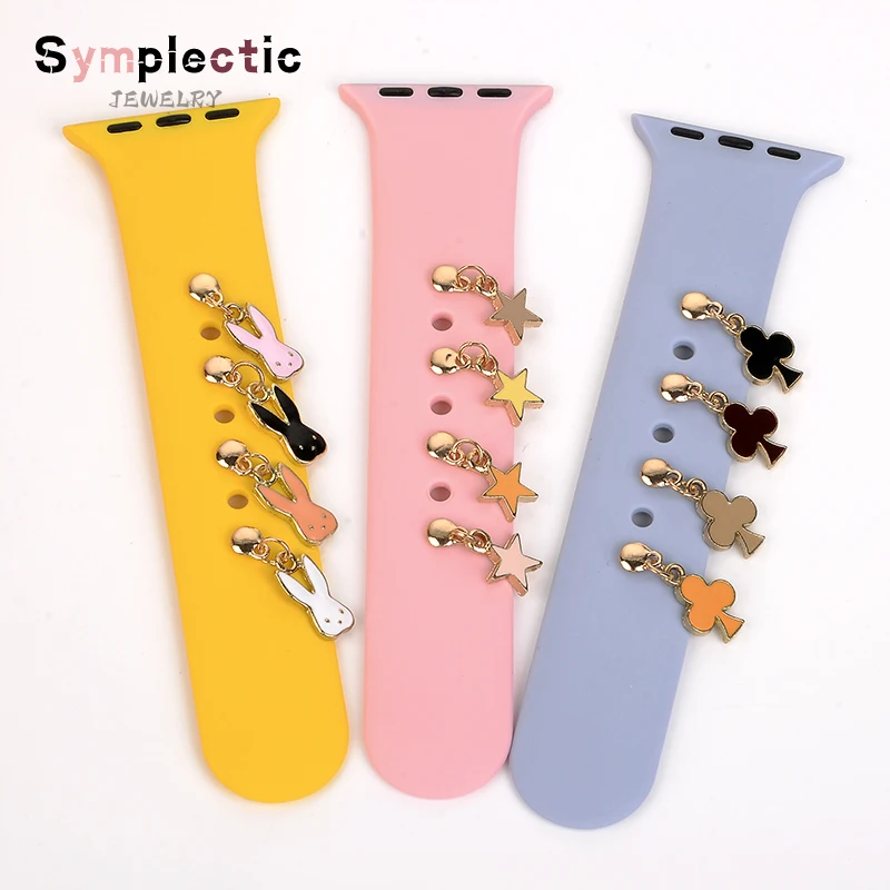 

Decorative Charms for Apple Watchband Silicone Strap Rabbit Peach Heart Pentagram Jewelry Charms Accessories for iwatch Bracelet