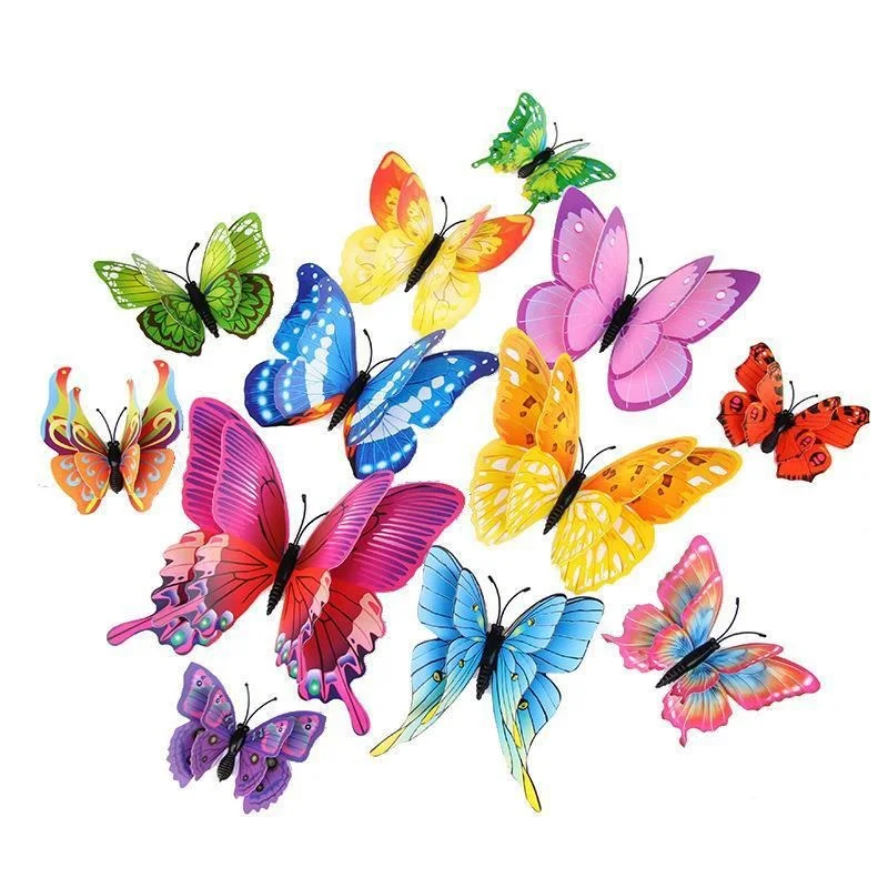 

Butterflies Wall Stickers home decor Multicolor Double Layer 3D Butterfly Sticker 12Pcs/lot for decoration on the living room
