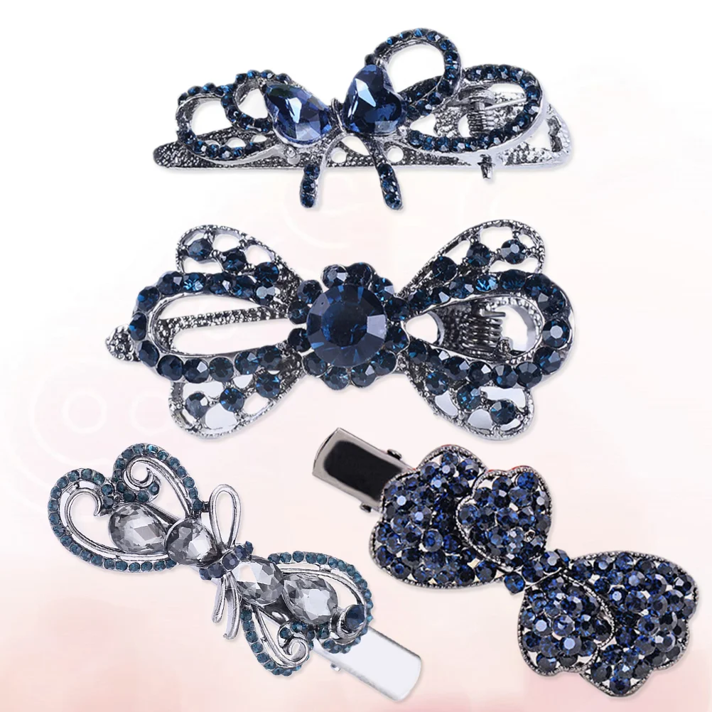 

4 Pack Crystal Rhinestones Bowknot Hair Clips Hair Pin Hair Barrettes Hair Accessories for Womens Girls