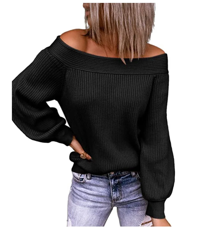

Autumn Winter Sweaters Women Solid Color Off Shoulder Knitted Sweaters for Women Loose Knitted Pullover Jumpers Tops pull femme