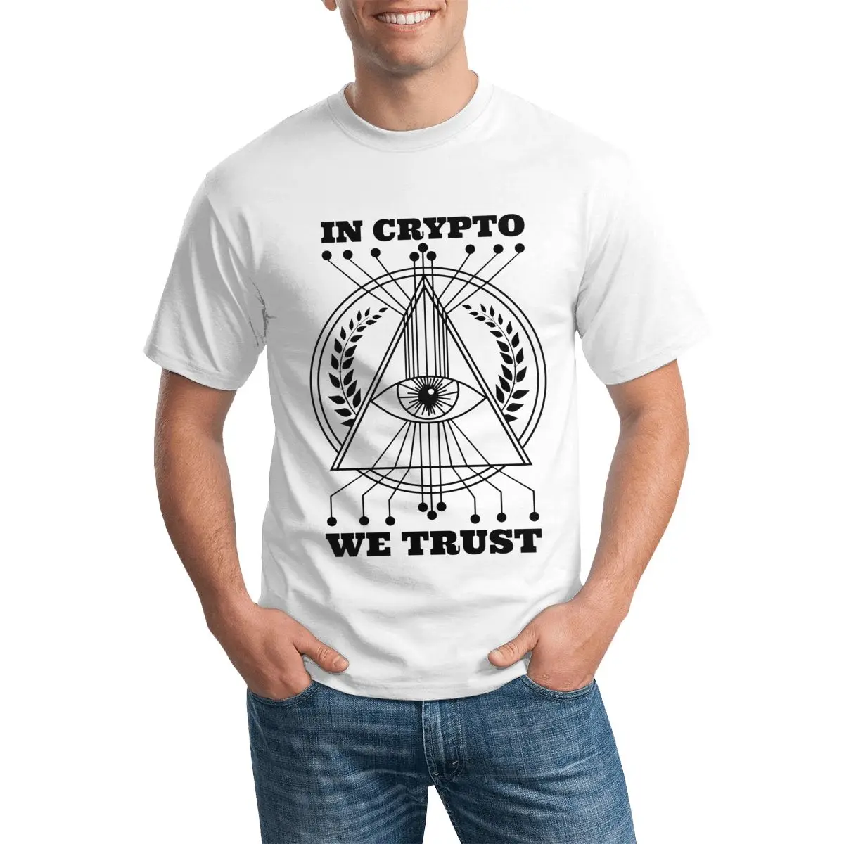 

Bitcoin In Crypto We Trust T Shirt Virtual currency Big Beach T-Shirt Print Cotton Tee Shirt Man