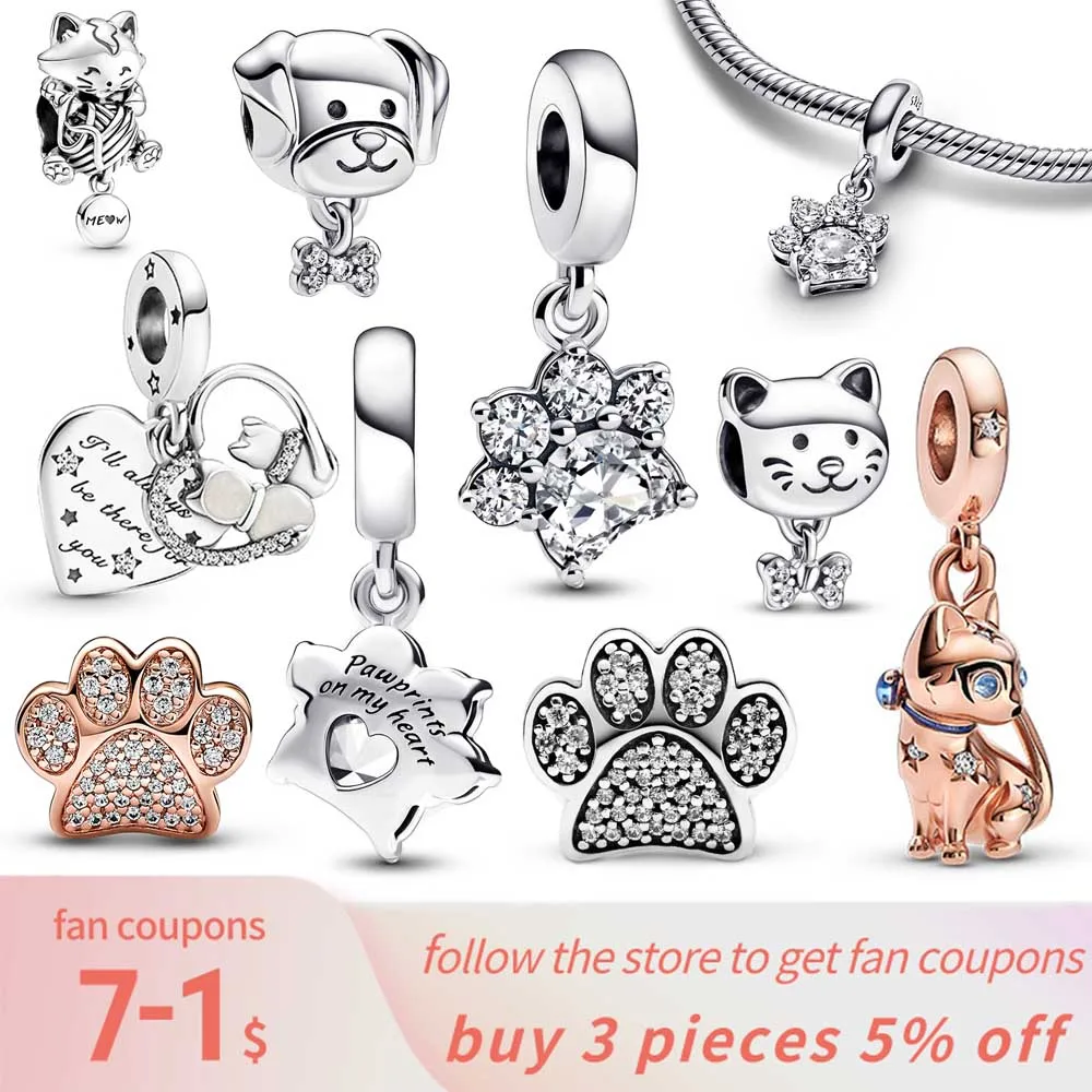 

Gorgeous 925 Silver Shiny Paw Print Pendant Kitten & Yarn Ball Pet Cat Charm Fit Brand Bracelet DIY Jewelry Gift Making