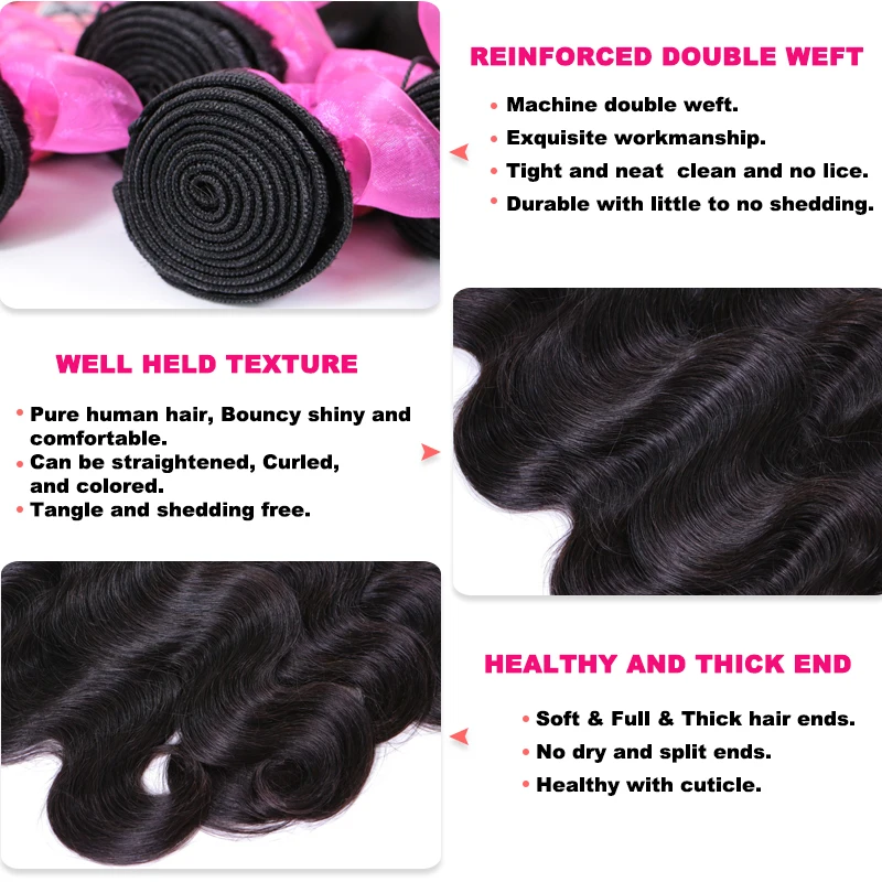 Фото Queen Hair Products Brazilian Raw Hair Weave Bundles Body Wave Hair Weft 1 3 4PCS Bundles Deal 100% Human Hair Extensions Virgin №4