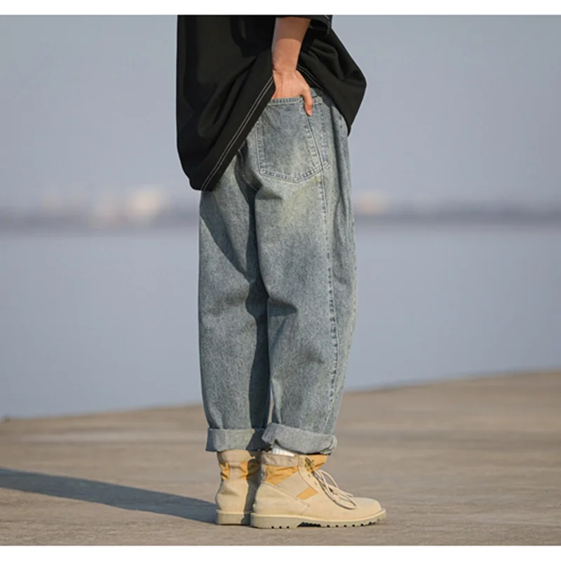 Men Clothing 2022 Autumn New Style Vintage Versatile Straight Cylinder Haren Pants Loose Recreational Temperament Jeans Female