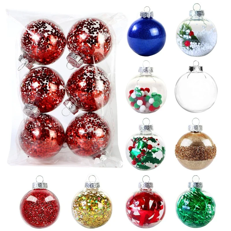 Decorate Christmas 6/8/10cm Shatterproof Christmas Ball PET High Transparent Ball Hollow Ball Ceiling Pendant