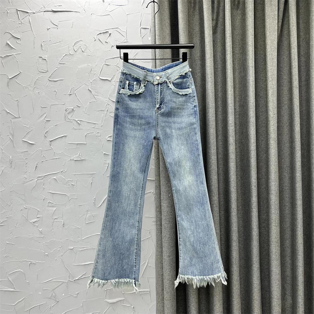 

Raw Hem Jeans Female 2023 New Spring Summer High Waist Slimming Bootleg Pants Women Ripped Jean Washed Vintage Denim Trousers