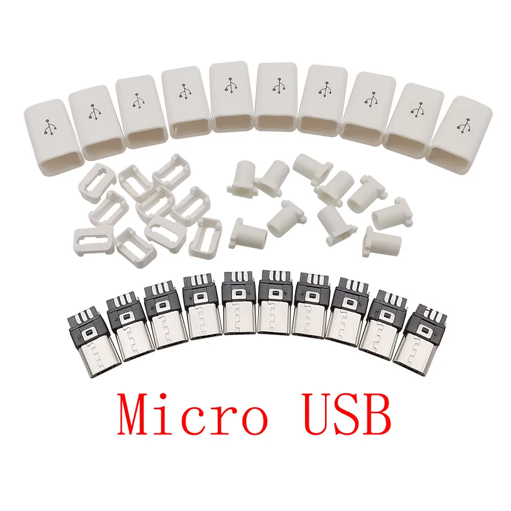 

Штекерный разъем Micro USB, 10 шт., 5 Pin, сварочный тип, кабель для передачи данных, аксессуары для интерфейса, 5 P, USB-разъем для зарядки, 4 в 1, белый