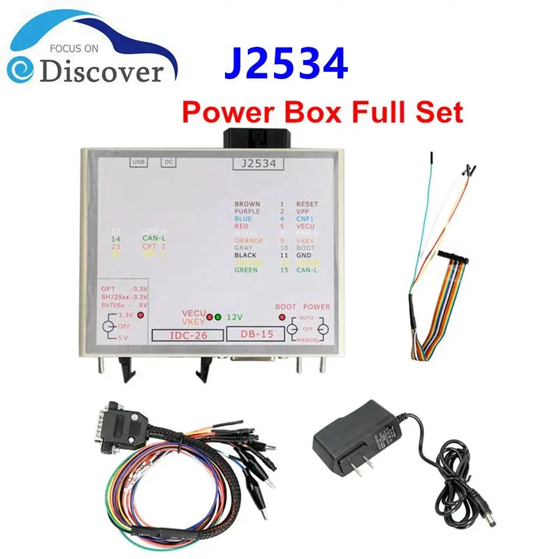 KTM FLASH JTAG PowerBox работает с программатором ECU Openport J2534 JTAG, разъемы блока питания, Полные Адаптеры, работает с 3 режимами, зеленая фотография
