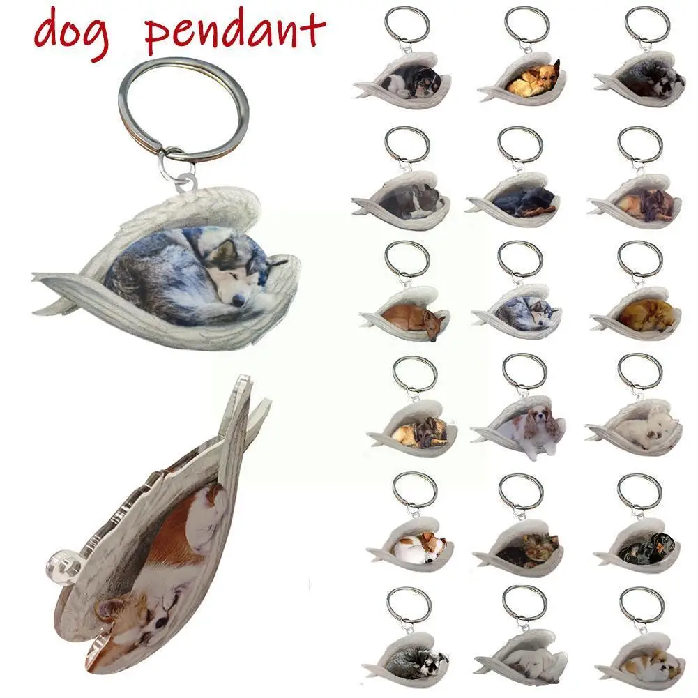 

Acrylic Cute Dog Sleeping Angel Chains Animal Chain For Women Girls Female Holder Car Kids Gift Drop Ship Q1j4
