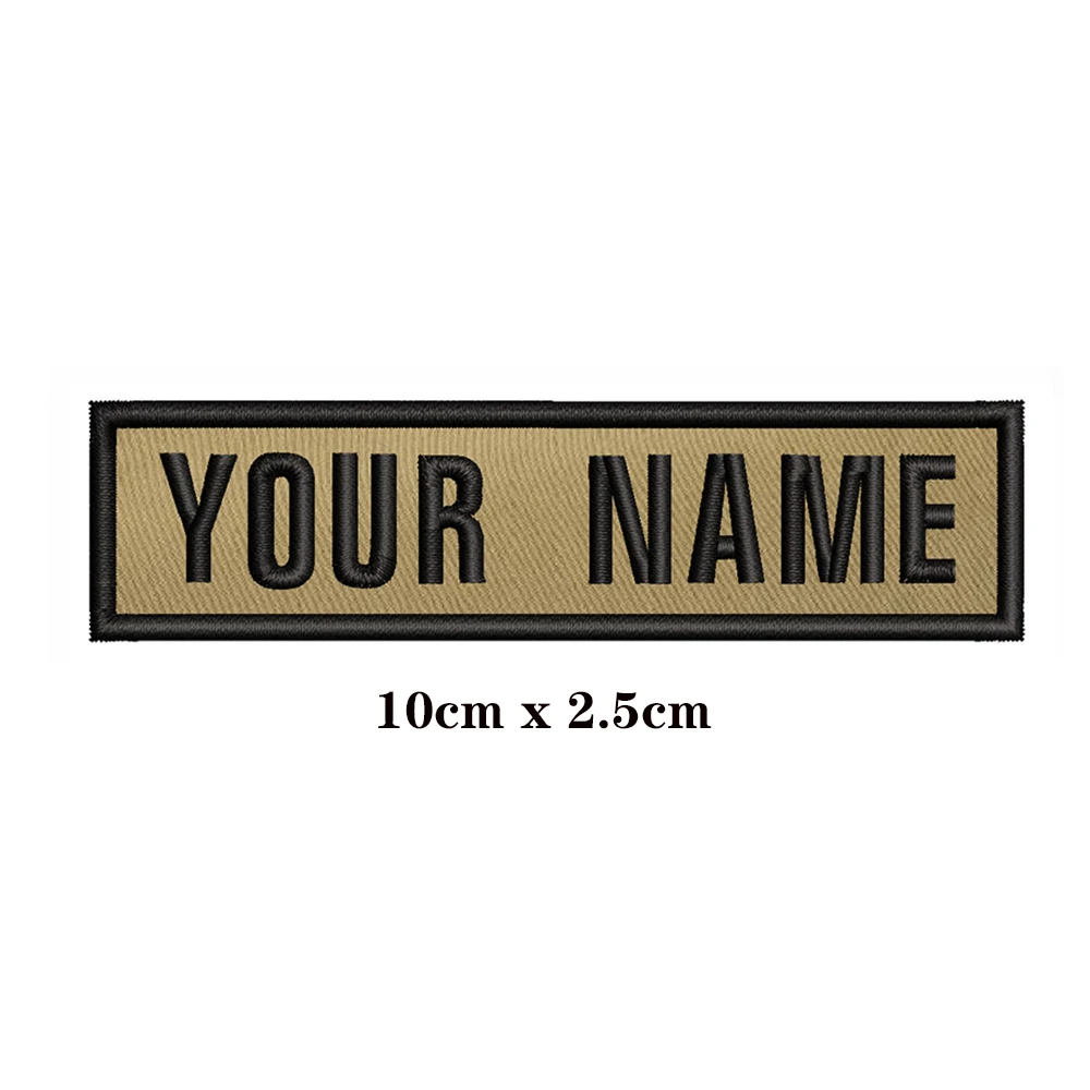 

10X2.5cm Khaki Background Embroidery Custom Name Text Patch Stripes Badge Iron On Or Sew On Or Velcros Patches
