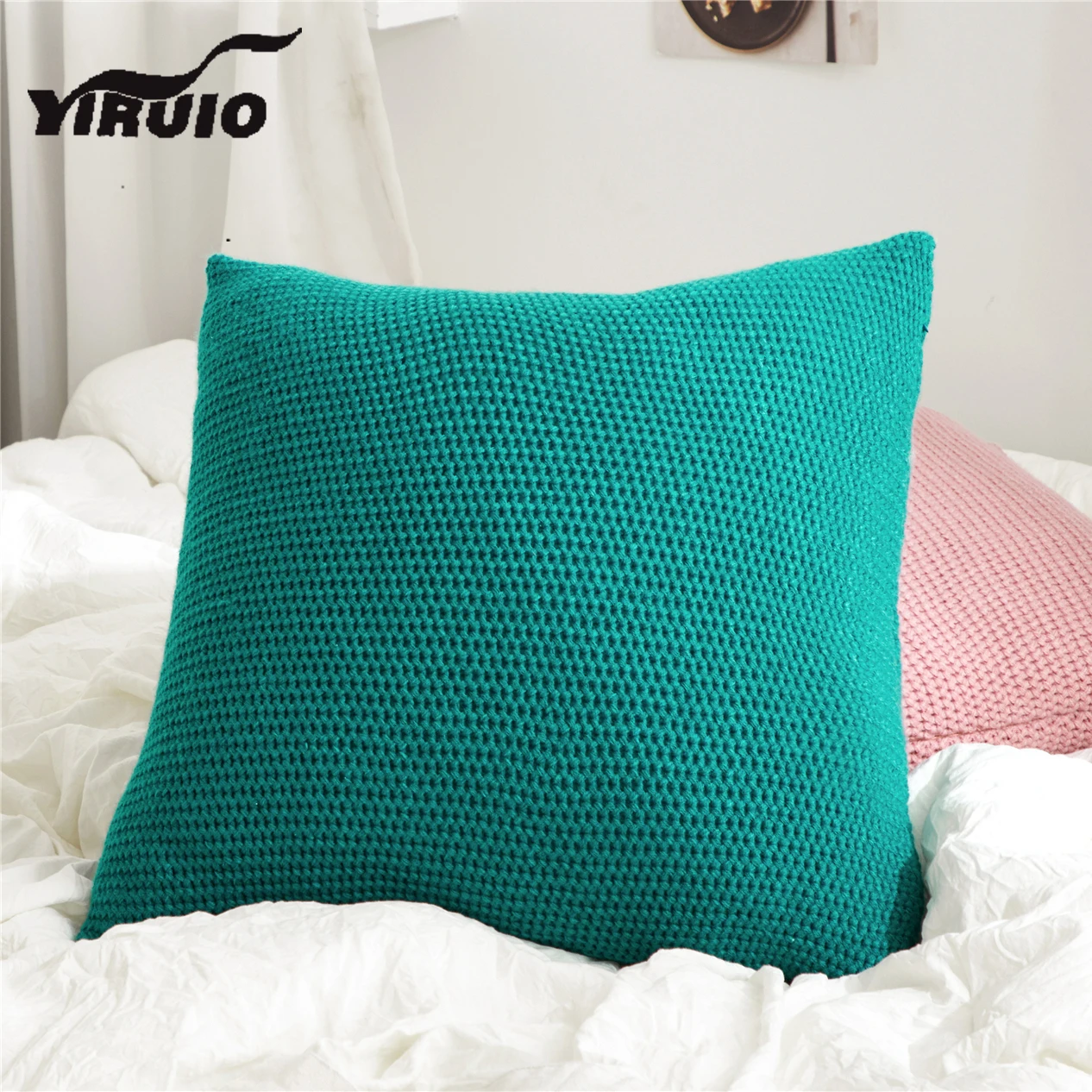 

YIRUIO Nordic Style Knitted Throw Pillow Case Green Gray Pink Chunky Knit Soft Cozy Cushion Cover For Bed Sofa Couch Chair Car