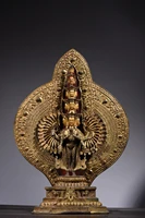18 tibetan temple collection old bronze gilt painted 1000 arm guanyin bodhisattva thousand heads backlight worship buddha