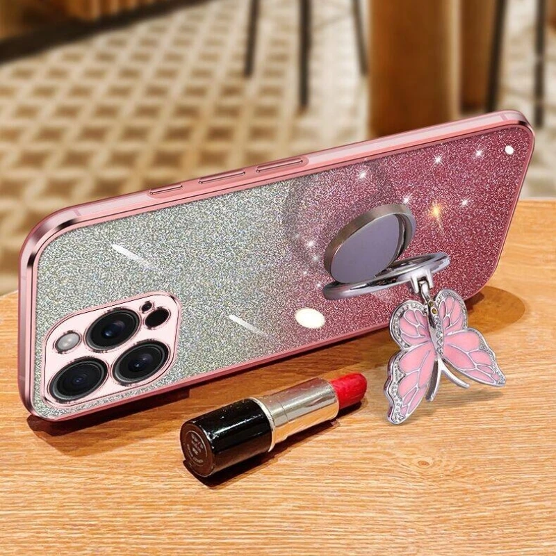 Блестящий чехол для телефона с кольцом-бабочкой и подставкой Samsung Galaxy Note 20 Ultra 10 Plus