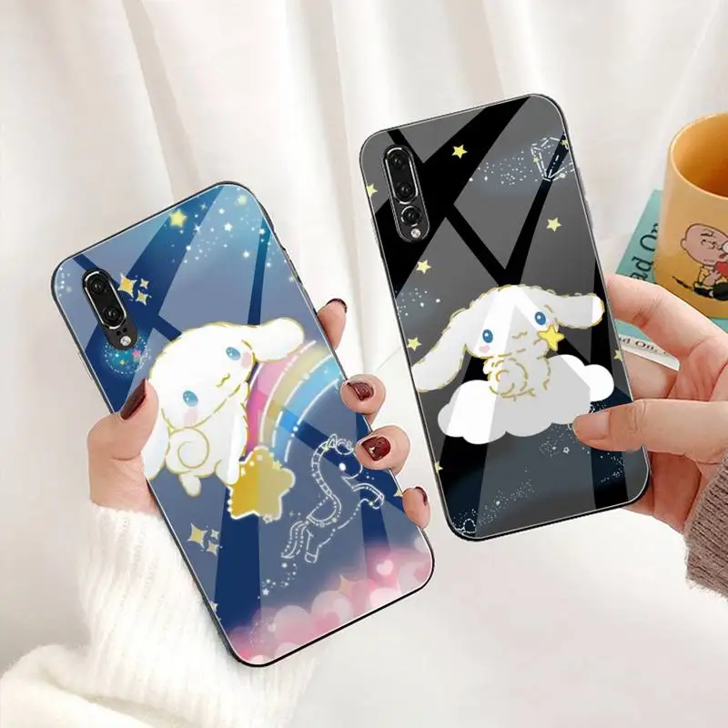 

Cute Cartoon Cinnamoroll Phone Case Tempered Glass For Huawei P30 P20 P10 lite honor 7A 8X 9 10 mate 20 Pro
