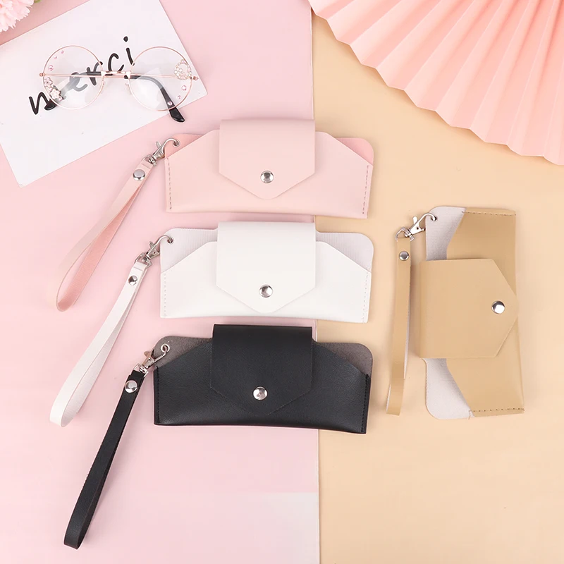 

1Pc PU Leather Glasses Bag with Hanging Lanyard Sunglasses Case Portable Simple Hanging Wristband Eye Glasses Storage Box