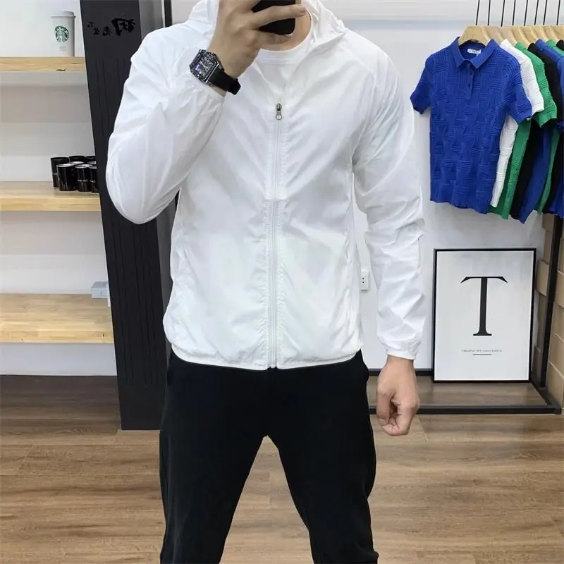 Мужская Летняя дышащая куртка ветровка с капюшоном Солнцезащитная одежда