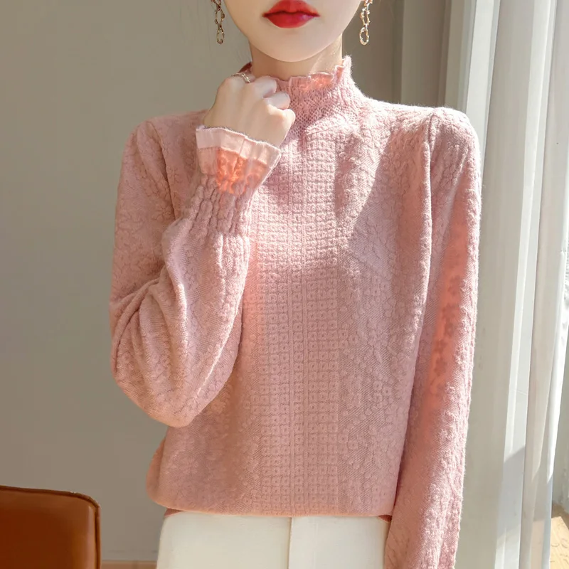 Осень/Зима 2024 новинка Женская кружевная трикотажная одежда с полувысоким