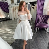 feather wedding dresses 2022 illusion beaded elegant long sleeves wedding gown satin high quality zipper sweetheart bride dress