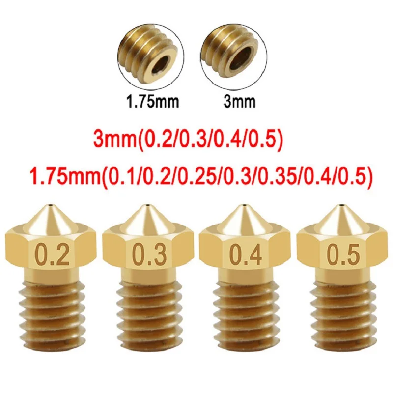 

10pcs 3D Printer V6 M6 Threaded Brass Nozzle 0.2/0.25 0.3/0.4/0.5/0.6/1.0mm for 1.75mm Filament E3D V5 V6 Hotend Extruder