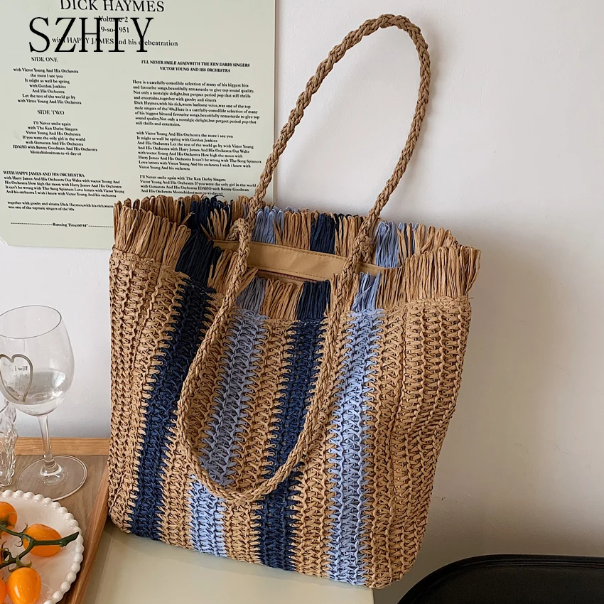 

Summer Fashion Straw Woven Tassel Shoulder Bags for Women Casual Large Capacity Bohemian Beach Female Shopping Handbag Totes New