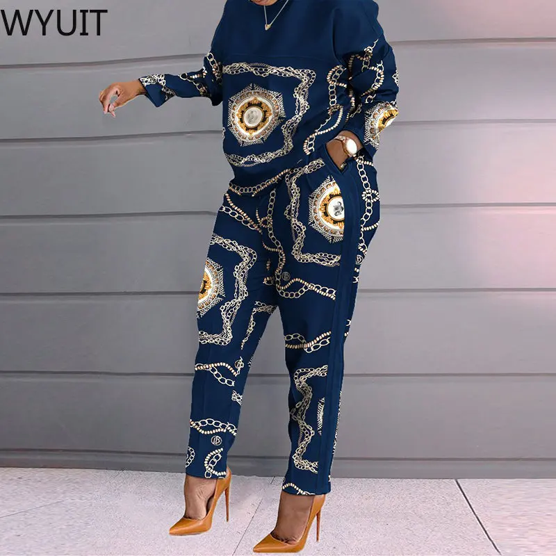 

Set Of Women Spring Autumn Two Pieces Casual Female Print Loose Pants Matching Suit Streetwear Long Sleeve Tops And Trousers Set