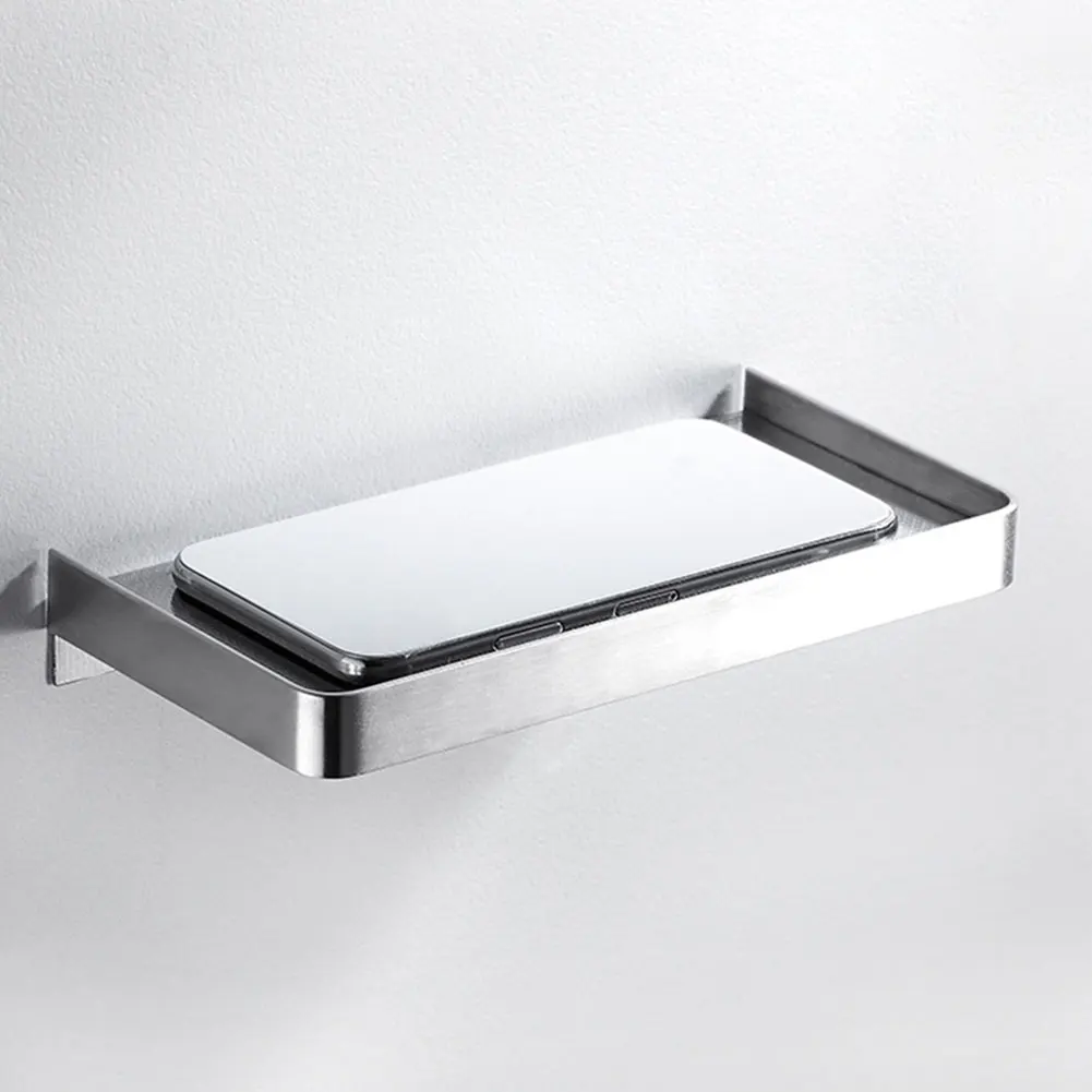 

Rustproof Black Brush Stainless Steel Adhesive Phone Shampoo Kitchen Wall Mounted Punch Free Bathroom Shelf With Screws Toilet