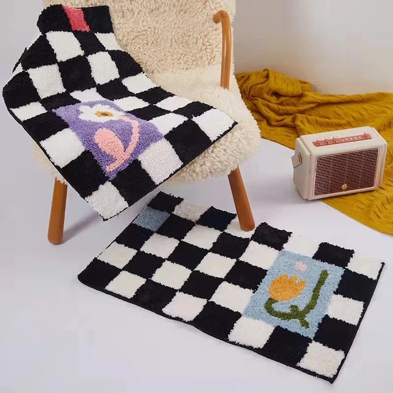 Шахматный клетчатый Асимметричный напольный коврик ковер Нескользящий