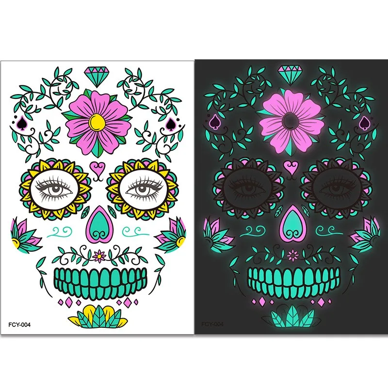 Праздничный грим Fluorescent Halloween Face Tattoo Stickers Day of Death Fun Temporary Neon Sticker Masquerade Ball on.