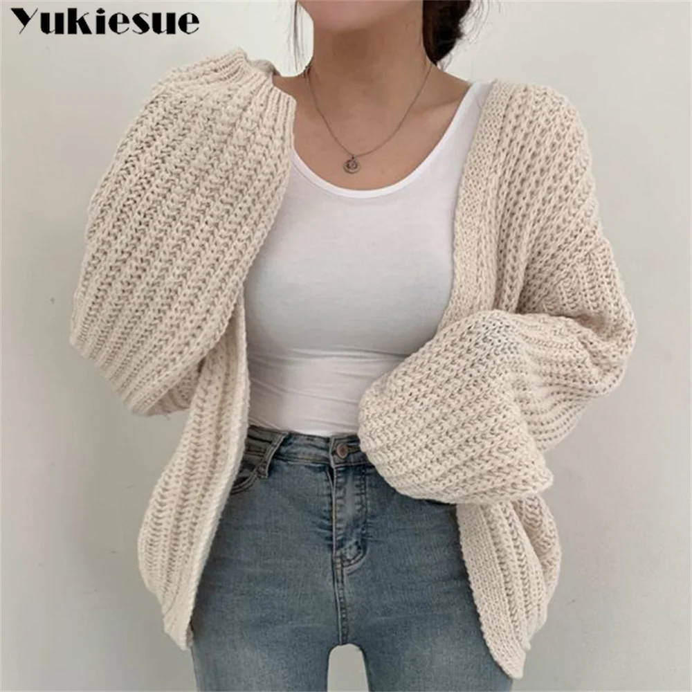 

Korean Style Vintage Knitwear Jacket Autumn Winter Sweater Cardigans Loose Long Sleeve Solid Color Casual Knitted Coat Women
