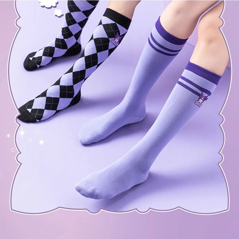 

2023 new Sanrio Kuromi Socks Stocking Mid-Tube Socks Calf Socks Cute Cute Mid-Tube Socks Jk Rhombus Cute Purple Socks Plush Gift