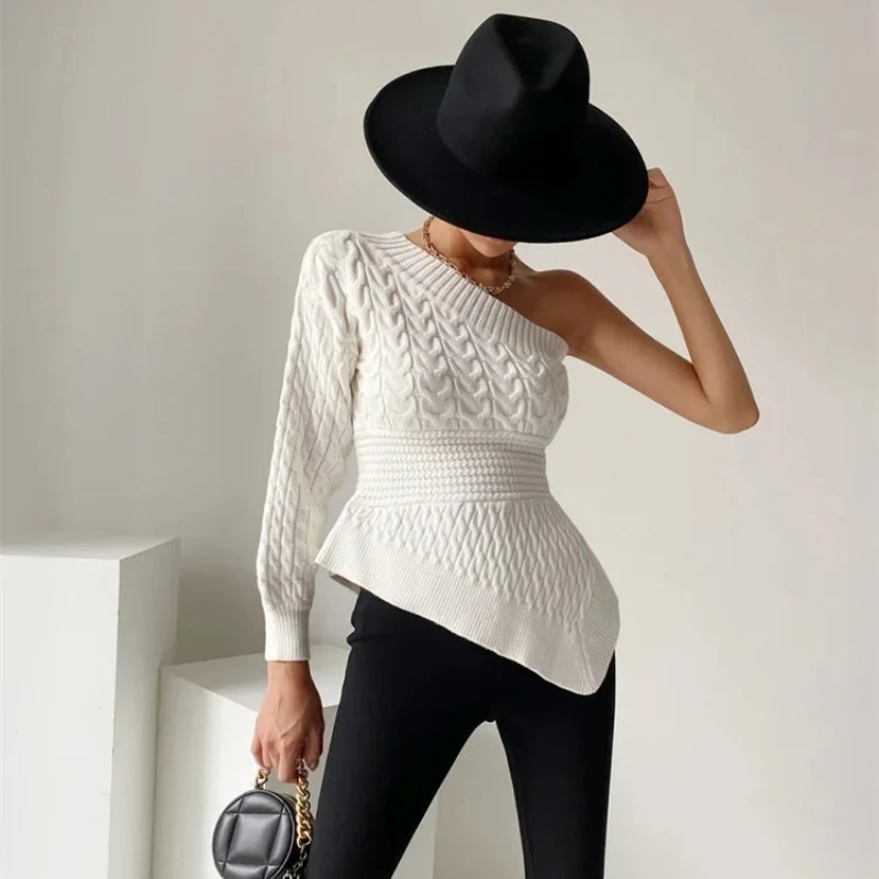 Французские шикарные женские свитера на одно плечо туники в корейском стиле