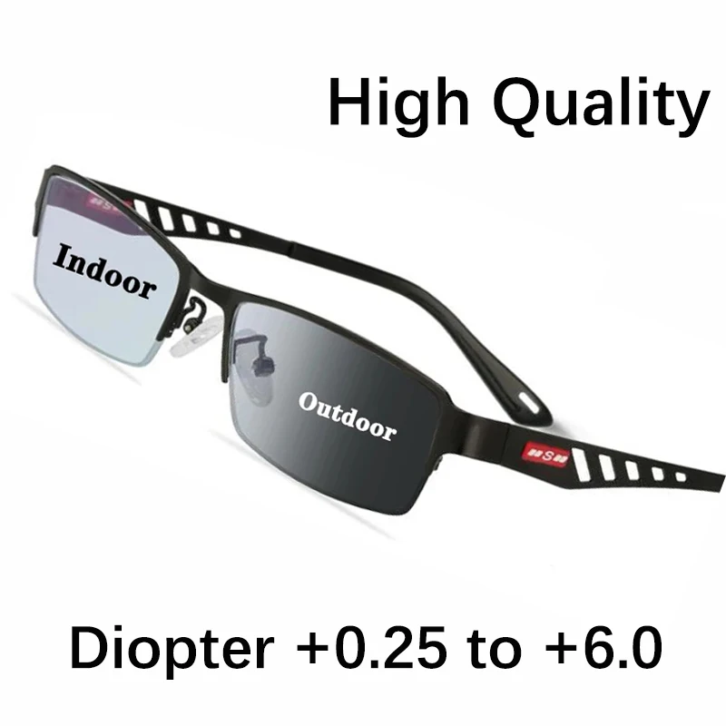 Outdoor Photochromic Reading Glasses Men Ultralight High Quality  Magnifying Reader Glasses Women Metal Frame Fashion Design +25
