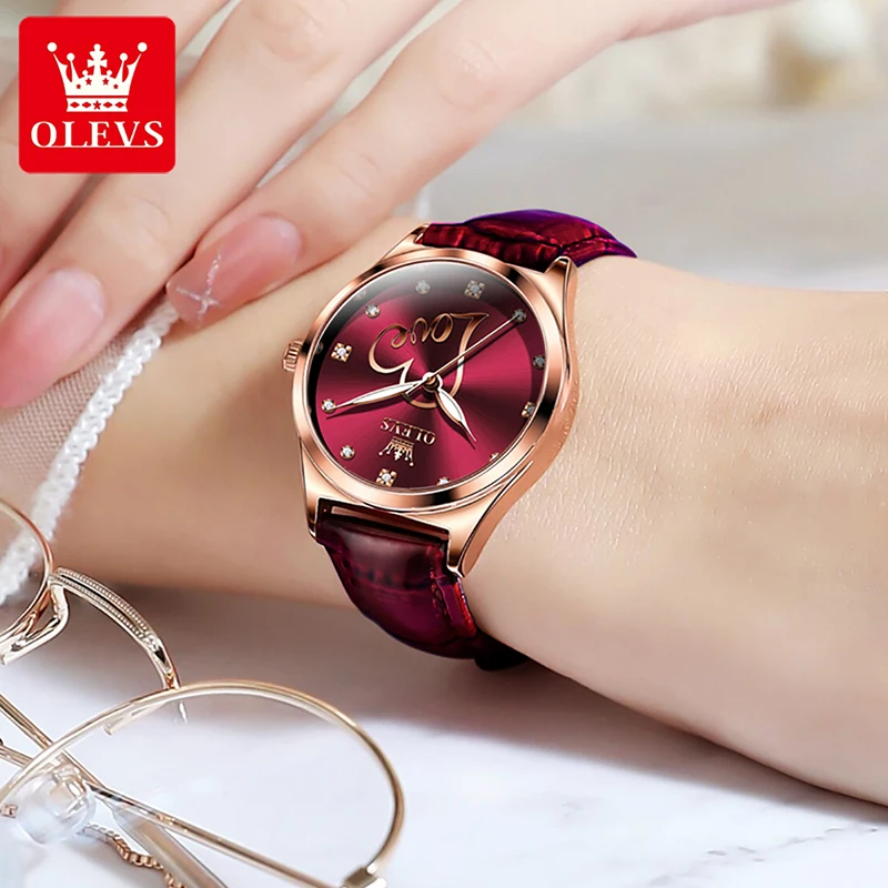 OLEVS Women Clock 2023 New Fashion Wine Red Design Quartz Watches High Quality Trend Women Watch 30M Waterproof Watch Gift Reloj