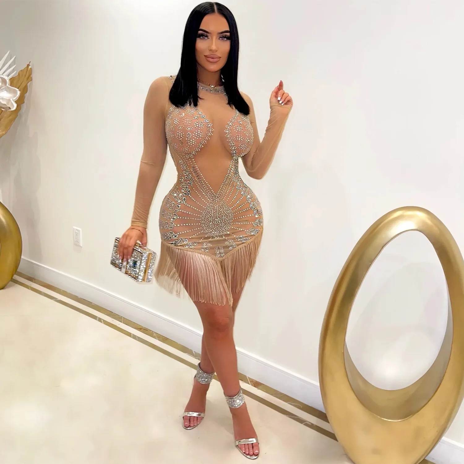 Женское платье роскошные сетки горячее сверло вечернее сексуальная перспектива