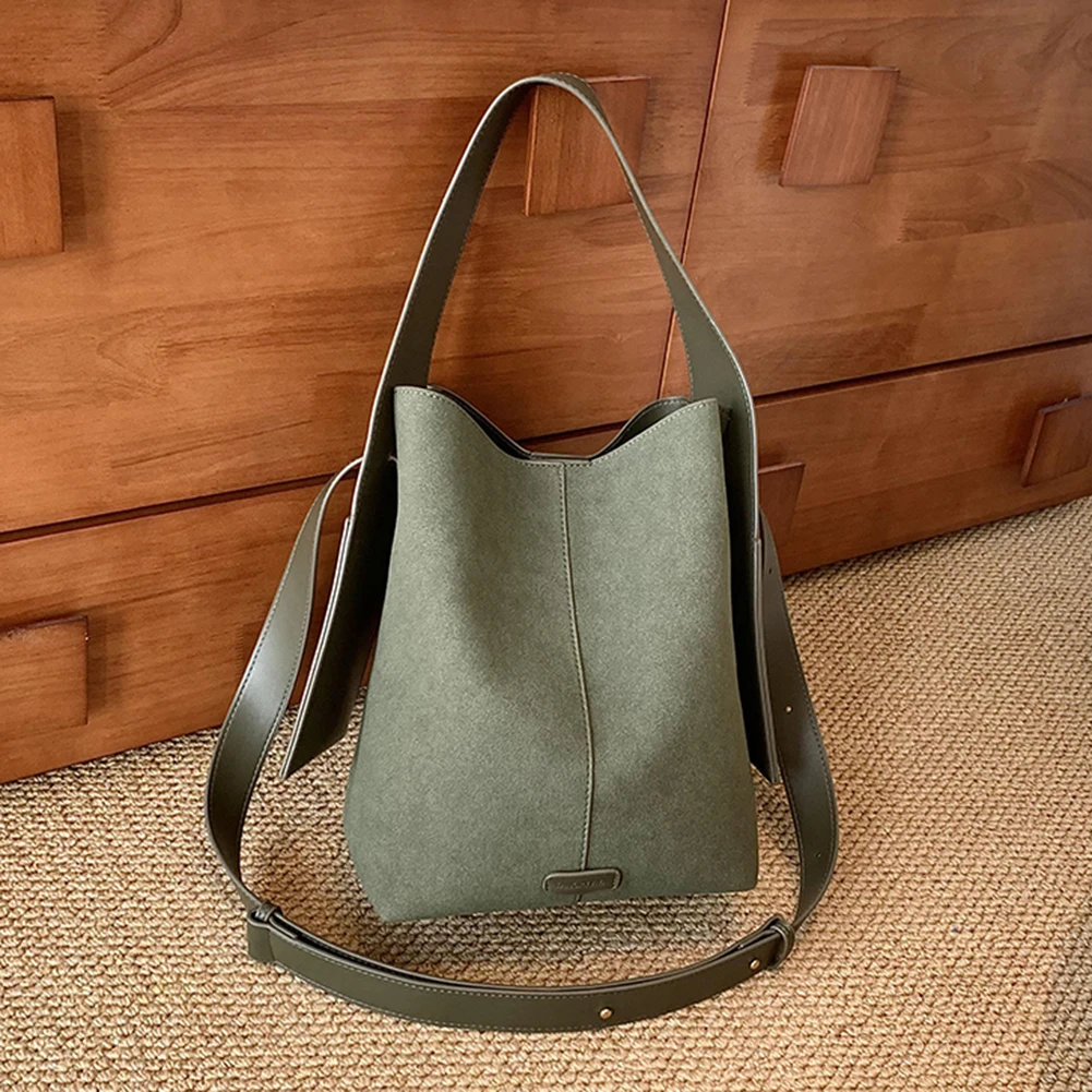 Shoulder Bag Suede Solid Color Bucket for Women Men Adjustable Strap Large Tote Trendy Handbag Work Travel