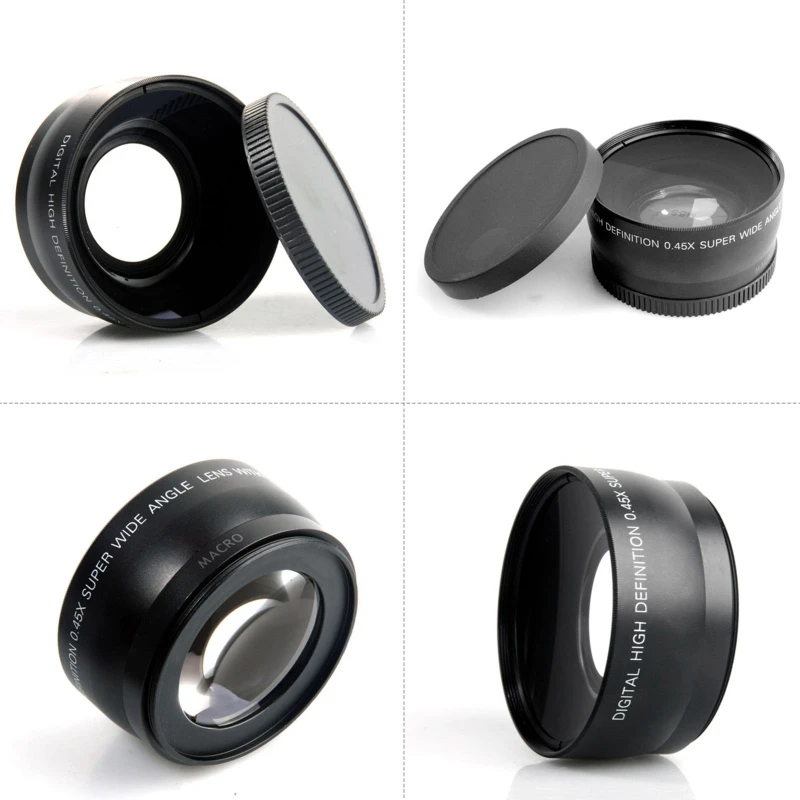 52mm 0.45X Wide Angle Lens with Macro Portion Optical Glass Conversion Lens Water-proof for DSLR Close-up Shots E8BE