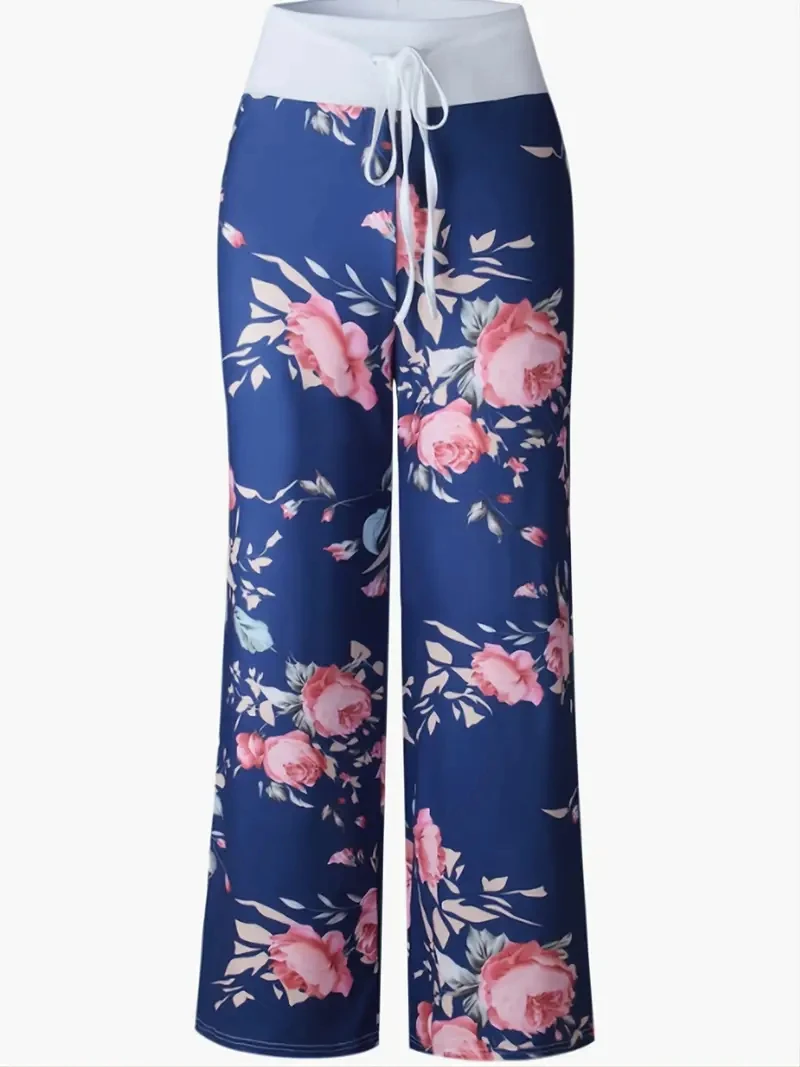 2023 New Spring Autumn Women Long Pants Loose Floral Print Drawstring Lace Camouflage Stripe Wave Point Sweatpants Female Pant
