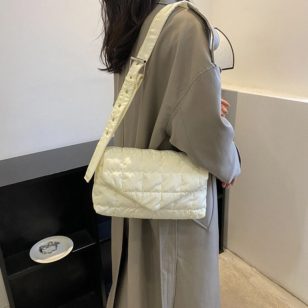 

Сумка кросс-боди Женская с хлопковой подкладкой, Модный Мягкий Квадратный саквояж в клетку, однотонная треугольная стеганая Сумочка на пле...