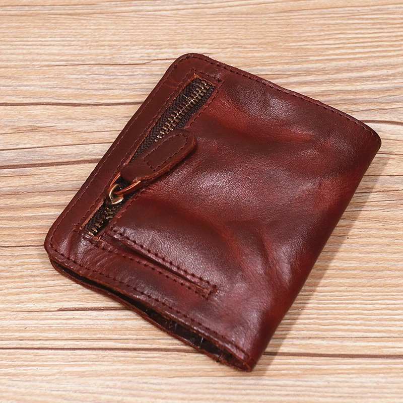 Genuine Leather Short Women's Wallet Vintage Slim Female Coin Purse Multi Function Men Card Holder Money Clip