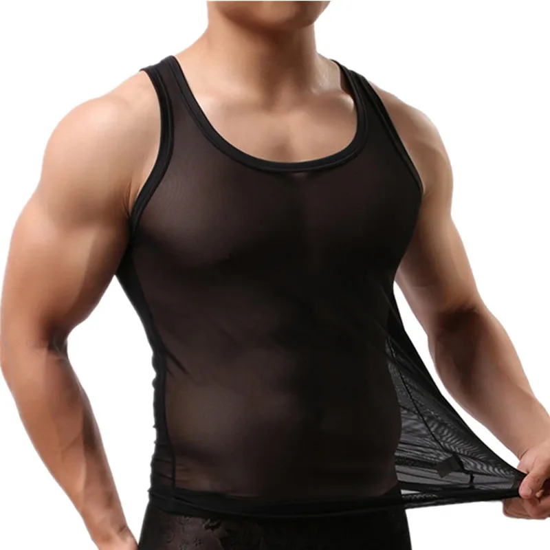 

Sexy Men Mesh Vest Undershirts Bodybuilding Tank Top Fitness Muscle Sleeveless Narrow Vest Fitness Casual Sport Tops Tee Singlet