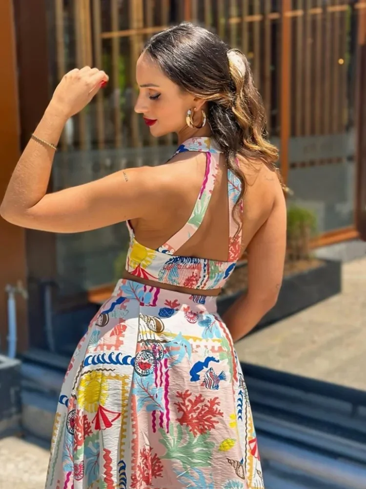 MSNOLOA женский летний 2024 стильный лоскутный короткий топ для отпуска 3616/302 Печатный