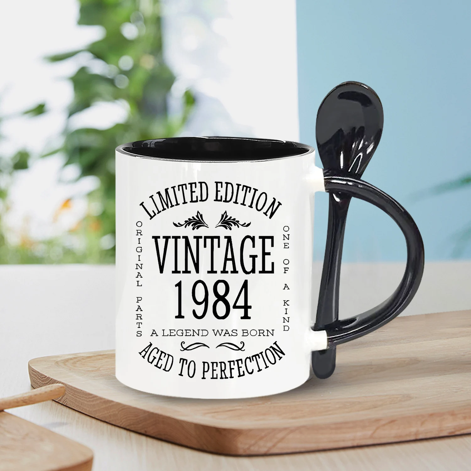 Винтажная Черная Керамическая Кофейная Кружка С Ложкой 11 Унций Подарок Для Мамы