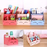 2022cat pattern wooden box assembly diy container desktop storage 1 pc makeup organizer cosmetics storage boxes office pen