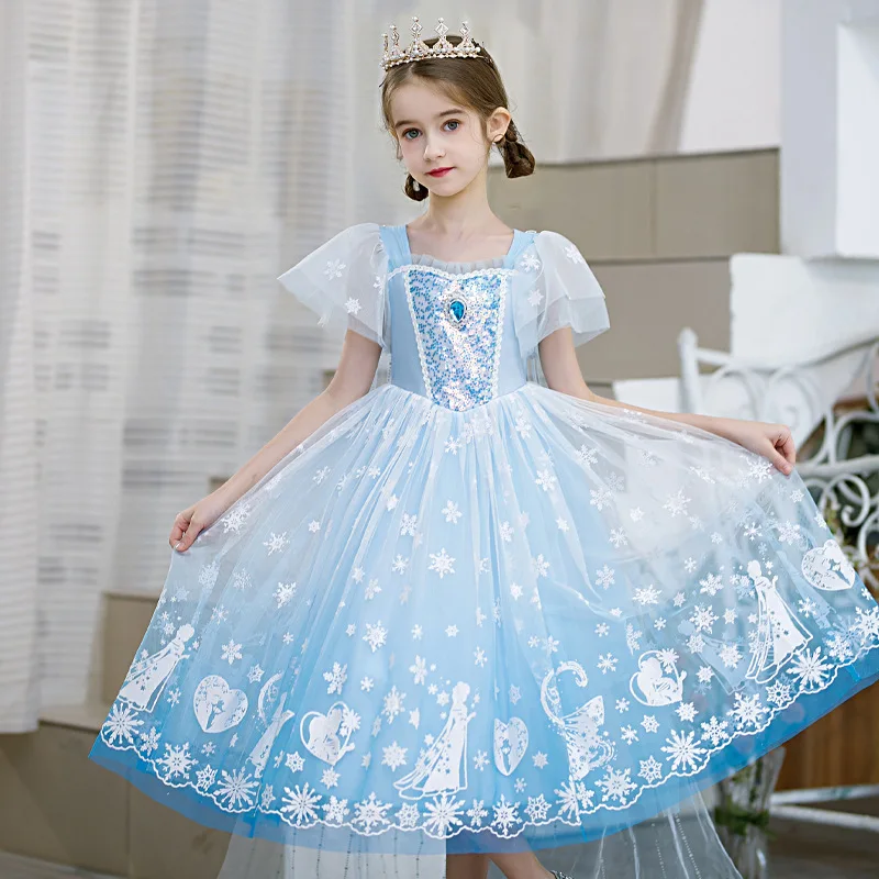 

Children's princess skirt new girl princess skirt gradient digital ice and snow embroidery foreign style skirt