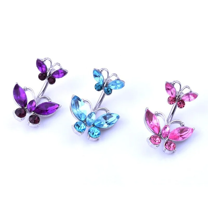 

MOONCORE Fashion Stainless Steel Zircon Butterfly Belly Button Ring Women Trendy Body Piercing Navel Rings Sexy Women Jewelry