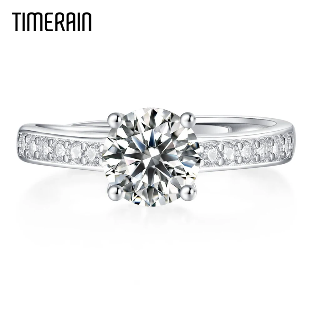 

100% Real Moissanite 4 Prong Ring for Women Platinum Plating 925 Sterling Silver 1CT Diamond Engagement Wedding Rings Jewelry