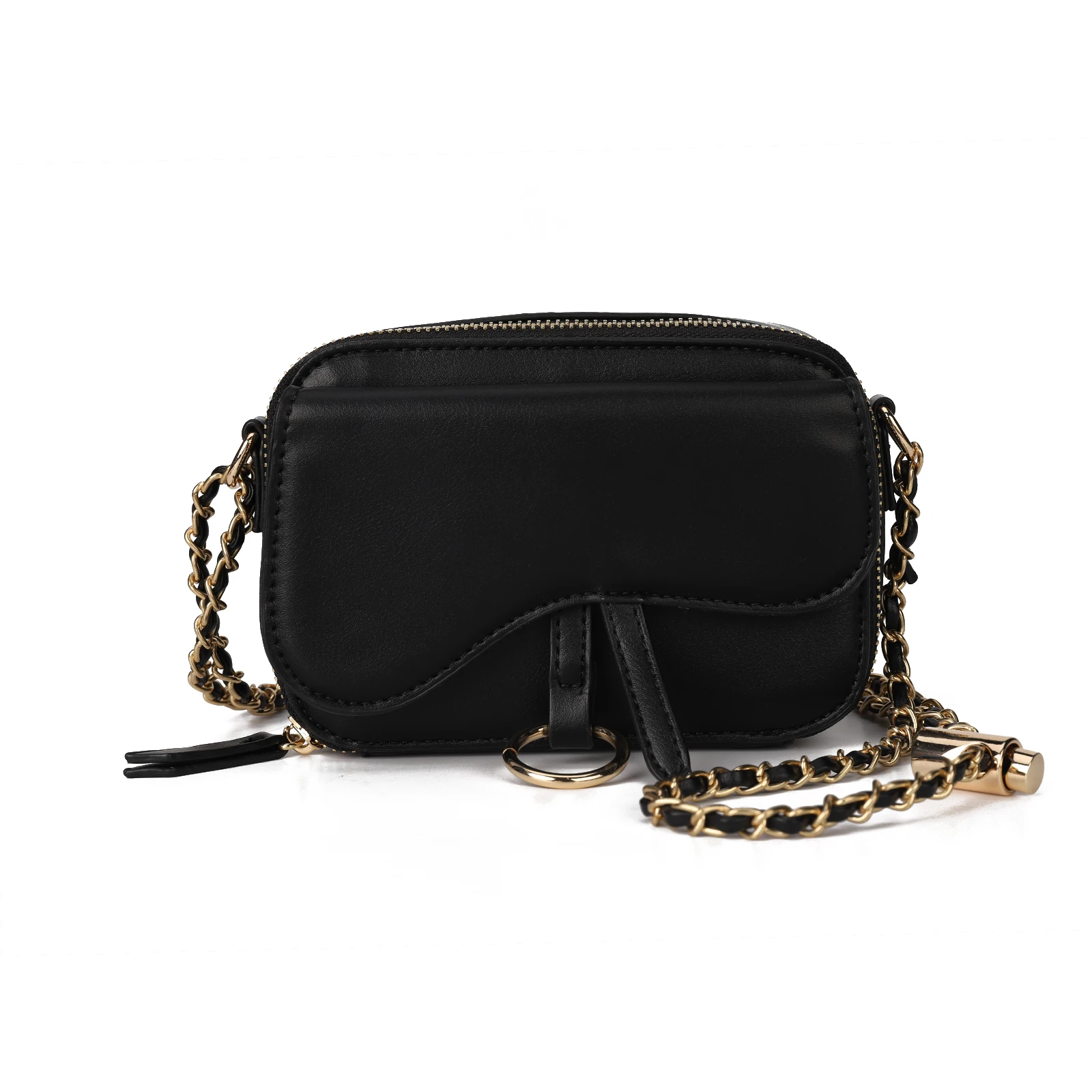 

AFKOMST Small Square Luxury Decorative Ring Shoulder Bag for Women Pure Color Chain Crossbody Bag Female PU Leather Handbag