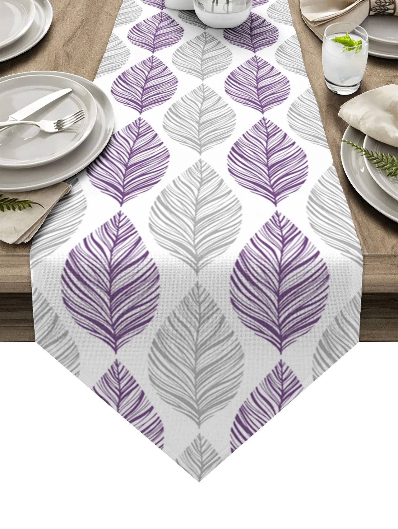 

Purple Grey Leaf Texture Leaves Coffee Table Decor Tablecloth Wedding Decoration Dinning Table Decoration Table Runner