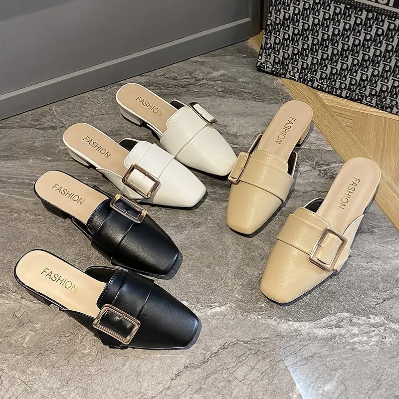 

Mules Shoes Women Heel Block Low Closed Toe Slippers Casual Ladies Loafers Spring Autumn Fashion Shoes Sandalias Mujer Verano