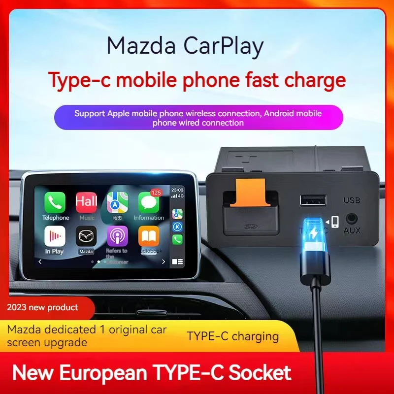 Type-c Fast Charging Bluetooth Wireless Apple CarPlay Android Auto Adapter Hub OEM for Retrofit Mazda 2 3 6 CX30 CX5 CX8 CX9 MX5